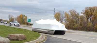 pontoon boat slid off trailer