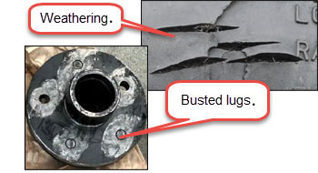busted lugs and weathered tires